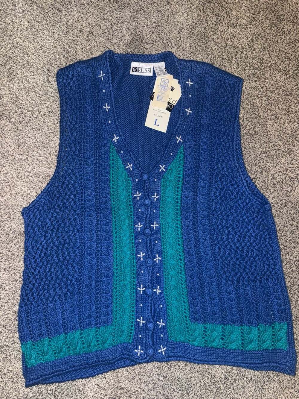 Russ Knitted Vest, Blue and Teal, Large